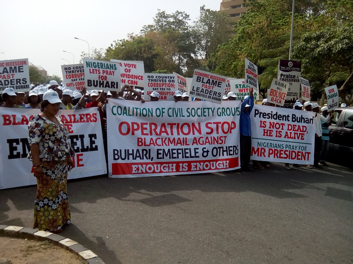 Pro-Buhari, Emefiele Protesters Storm Abuja