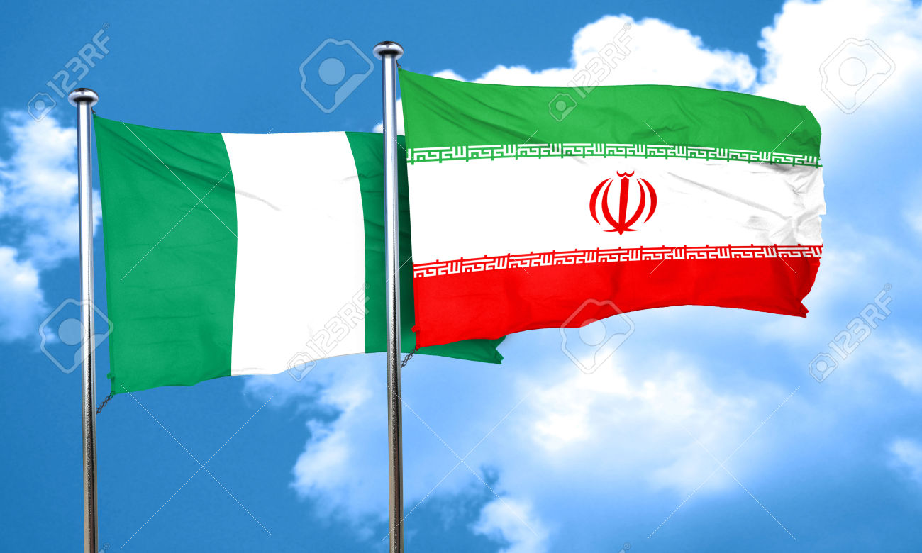 Nigeria flag with Iran flag, 3D rendering