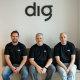 Group photo of the founders. From left to right Ofer Familiar, Co-Founder and CEO; Eyal Koren, Co-Founder and CTO; and Adi Paz, Co-Founder and VP of R&D of Dig