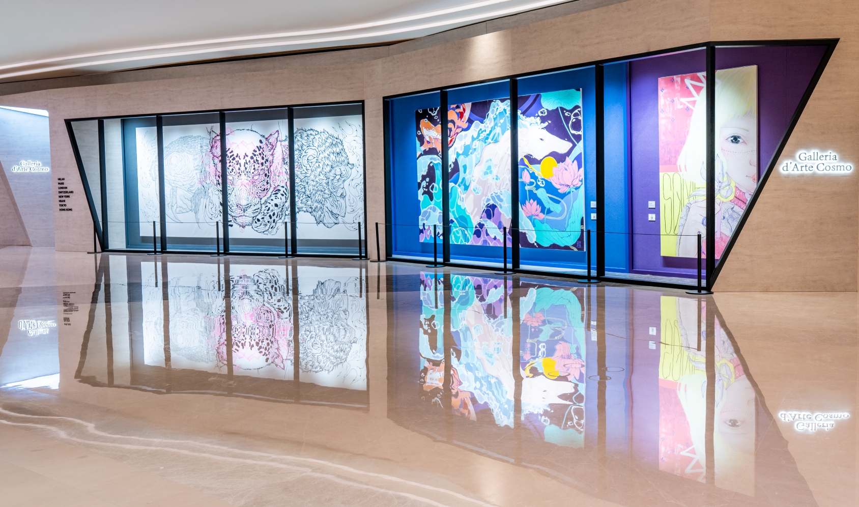 Galleria d’Arte Cosmo features evocative works by celebrated Asian artists, transforming the shopping experience into a vibrant canvas of modern creativity.