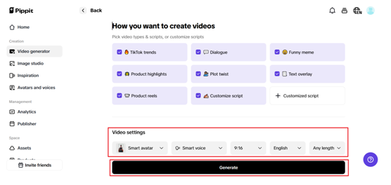 Customize and generate