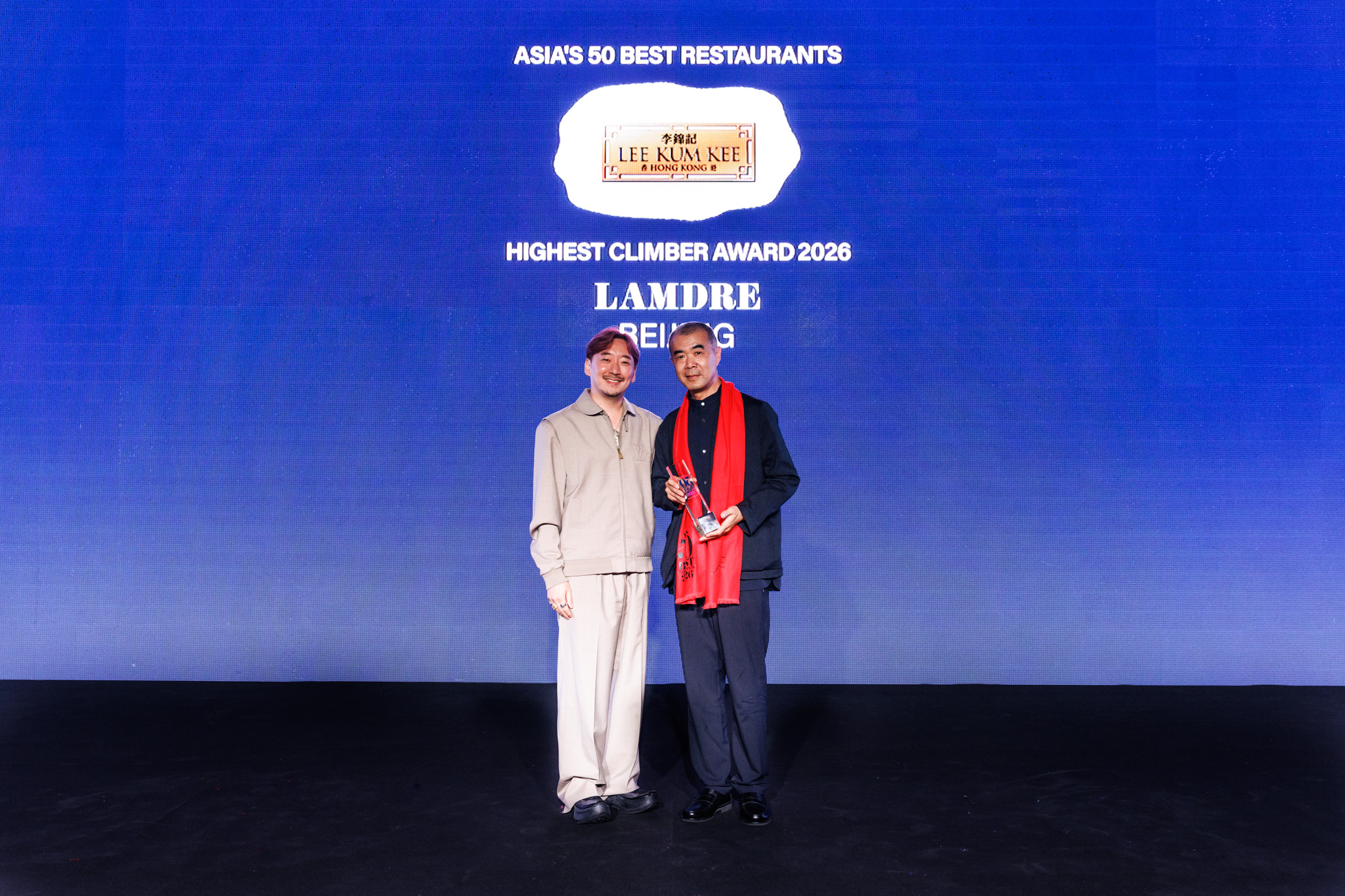 Lamdre claims the Highest Climber Award sponsored by Lee Kum Kee. Photo credit: Asia’s 50 Best Restaurants